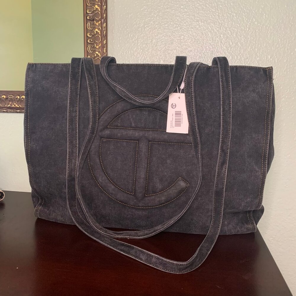 Telfar Large Denim Shopper in Black -  Unisex Shopping Bag